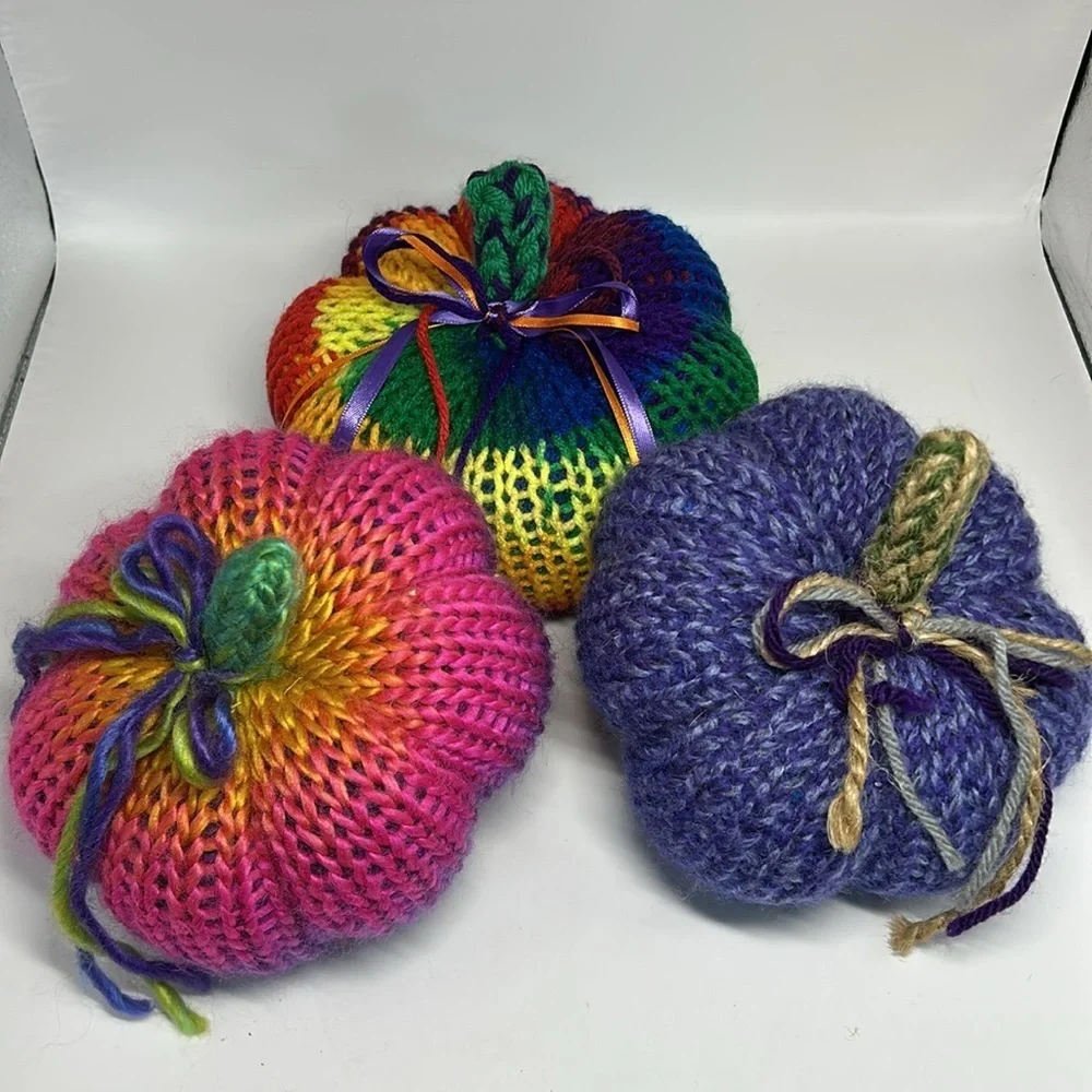 Colorful Knit Pumpkin Decor Set